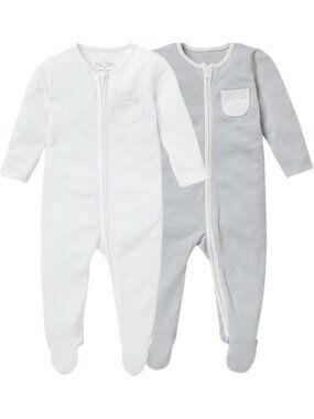 Cozy Unisex Baby Pajamas Bundle - 2-Pack Footed Jumpsuits, White & Blue Stripe